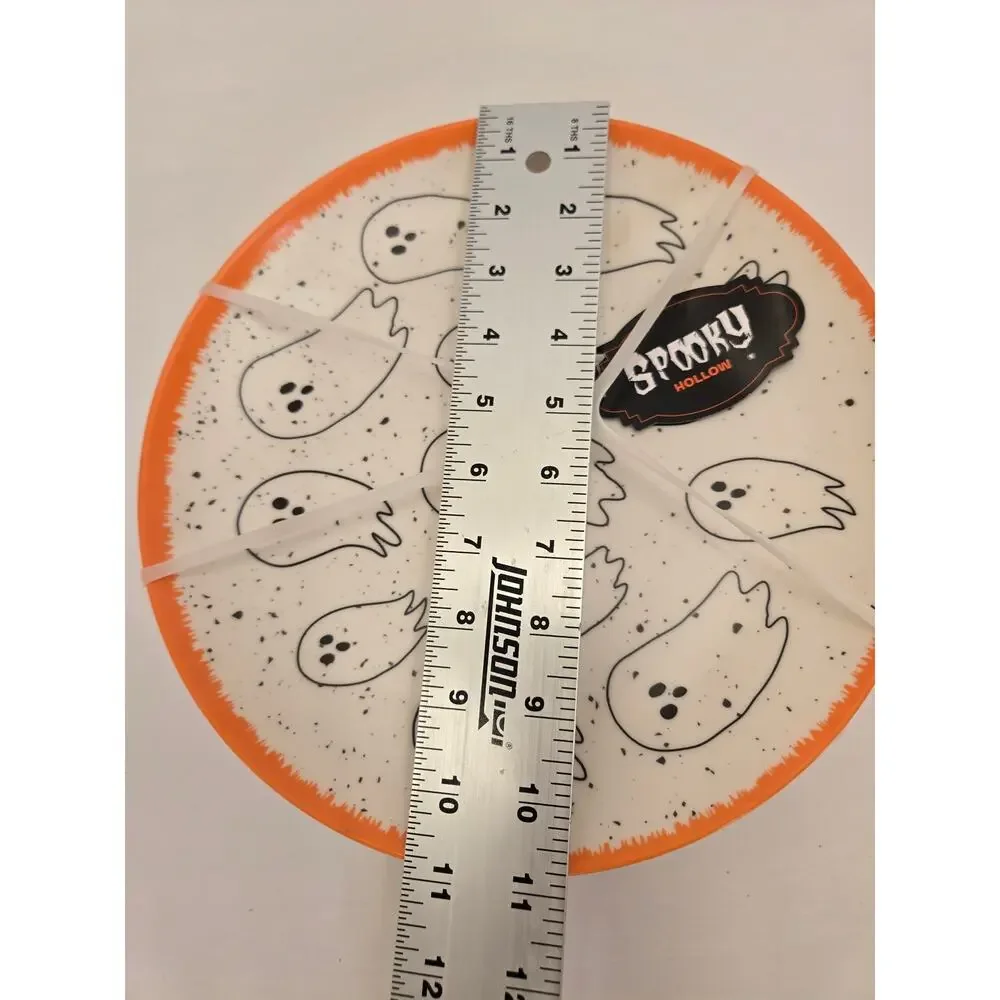 Spooky Hollow Ghost Dinner Plates Set of 4 Halloween Orange White 11